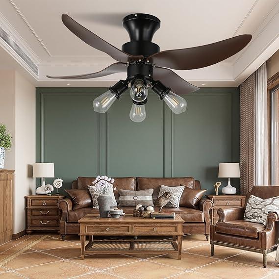 Minfeng Retro Ceiling Fans with Lights and Remote, 42 Inch Ceiling Fan with Reversible DC Motor, 6 Speed, 3 Dimmable Color, 1/2H Timer, for Bedroom/Living Room, Black