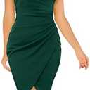 OWIN Women's 2025 Sexy V Neck Spaghetti Straps Wrap Ruched Sheath Bodycon Cocktail Evening Party Night Club Dresses, Medium