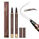 Eyebrow Pencil, 2Pcs Waterproof Microblading Eyebrow Pens, 4 Tip Precise Eye Brow Makeup Pen for Women to Effortlessly Create Hair Like Natural Brows, Non Dry Out and Last All Day (Brunette)