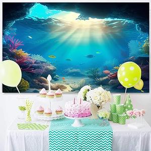 7x5ft Under The Sea Backdrop Underwater Blue Ocean Fish Coral Photography Background Kids Birthday Baby Shower Party Banner Cake Table Decorations Supplies Photo Booth Props