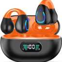 Clip On Earbuds Bluetooth 5.3 Wireless Earbuds Open Ear Bone Conduction Headphones Sport Earphones with LED Digital Display Charging Case Built-in Mic IPX7 Waterproof for Running Fitness Black Orange (Q71)