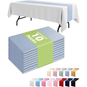 Pureegg Dusty Blue Plastic Table Runners - 10 Pack, 14'' x 108'', Water Resistant & Disposable Centerpiece Decorations for Table Cloth, Wedding, Birthday, Holiday, Baby Shower, Party, Home Decor