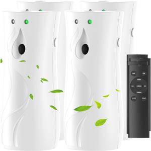 4 Pack Automatic Air Freshener Dispenser with Remote Control  Wall Mounted or Free Standing Battery Operated Scent Spray Dispenser for Home, Office, Bathroom (WHITE, Standard)