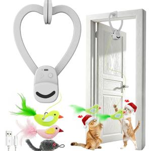 Interactive Cat Toys for Indoor Cats: Automatic Flying Bird Feather Wand Chase Exercise Enrichment Stimulation, USB Rechargeable Durable Safe Hanging Toy for Bored Kittens Adult Multi Cat Households (Grey)