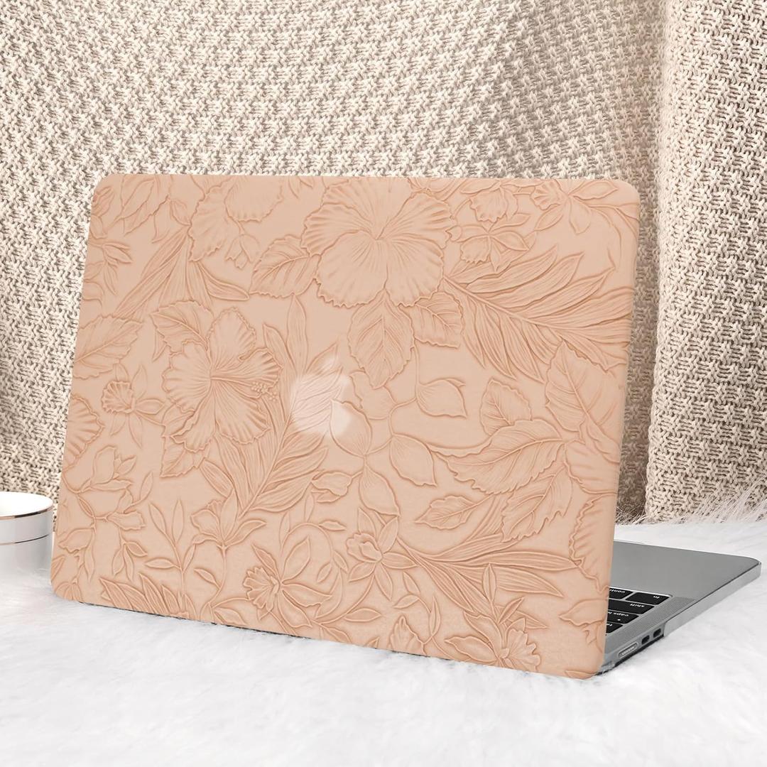 Seorsok Compatible with MacBook Air 15 inch Case 2023 2024 2025 Release M4 A3241 M2 A2941 M3 A3114 Touch ID,Leaves Flowers Leather Plastic Hard Shell Case&Keyboard Cover,Pink Blooming Floral