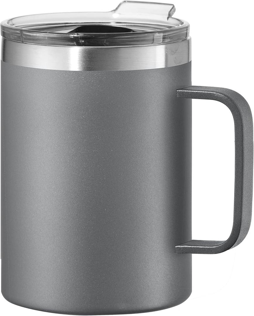 OGGI ThermoMug Stainless Steel Insulated Mug- Double Wall Vacuum Insulated w/Handle & Lid, Coffee Cup, Camping Mug, Travel Thermos, 14oz(420ml), Gray
