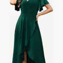 WEACZZY Women V Neck Ruffle Sleeve Maxi Dresses Split Elegant Wrap Ruffle Wedding Guest Dress Elegant Casual Dresses
L