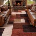 YIHOUSE Modern Washable 8x10 Area Rugs for Living Room, Brown Geometric Patchwork Rug for Bedroom Non Slip, Large Southwestern Tribal Carpet for Playroom Dining Room Home Office Decor