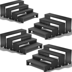 4 Set Large Black Wooden Tiered Riser Display Stands for Vendor Events, Stackable Wooden Cupcake Stand, Farmhouse Decor Wood Dessert Table Display Set, Vendor Booth Display Items, Food Display Risers for Party（12-11.2-10.4-9.6IN）