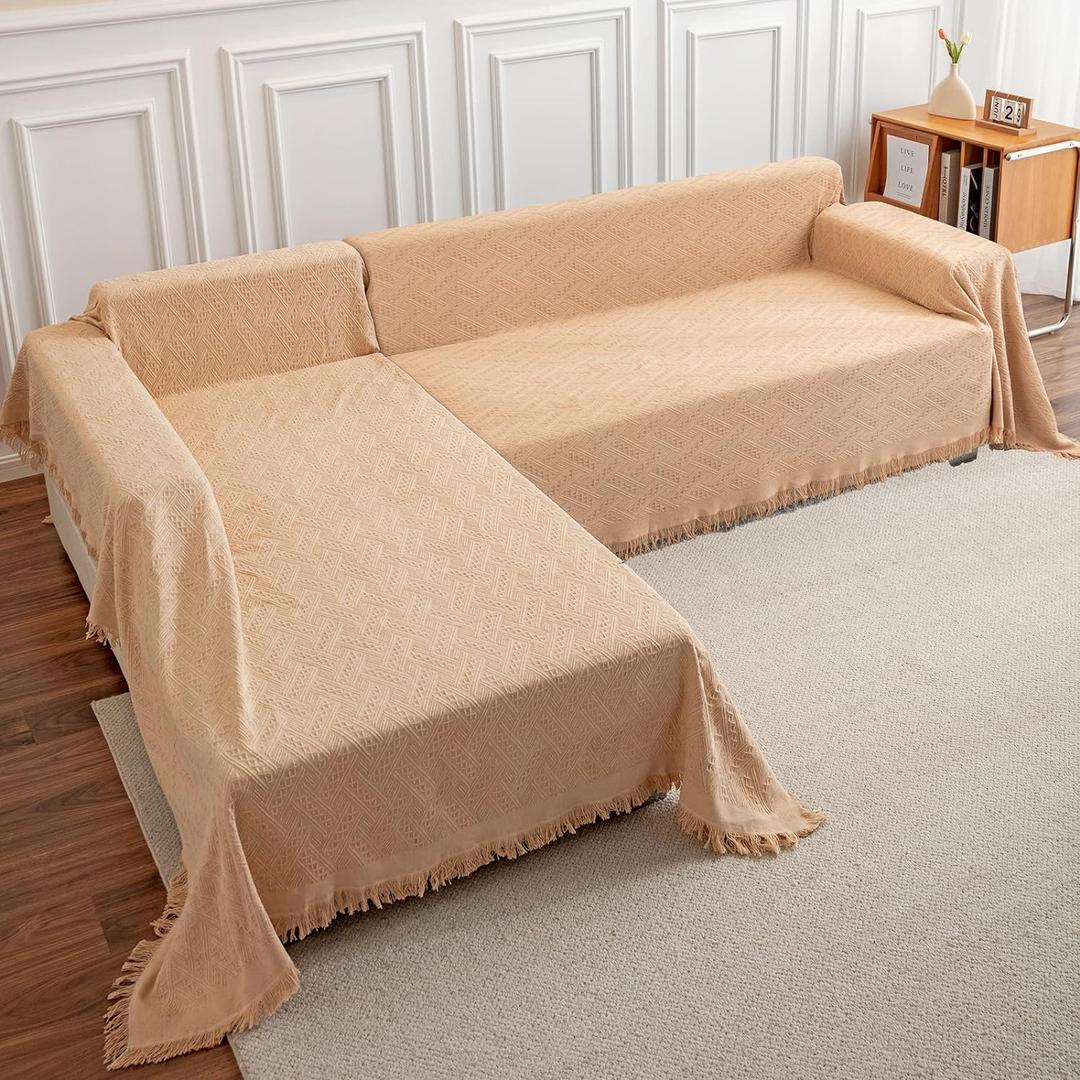 Deep Dream Sectional Couch Covers, 2 Pieces Sectional Sofa Cover, L Shaped Couch Covers, Couch Cover for Sectional Sofa (XX-Large, 71" x 118" + 91" x 134", Brown)