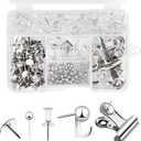 310 Pcs Silver Push Pins Set, Thumb Tacks Decorative Push Pins for Cork Board with Push Pin Hook Pushpin Clip 5 Style Office Accessories for Cork Board Map Office (Silver)