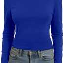 Dwnval Womens Cute Boat Neck Long Sleeve Crop Tops Soft Ribbed Knited Cropped Tees (Blue)