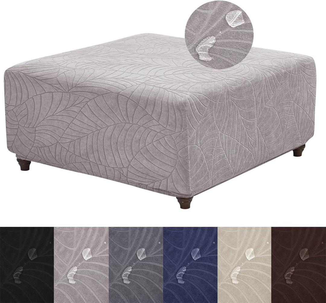 HFCNMY Ottoman Cover Square-Stretch Water Repellent Ottoman Cover -Thick Square Storage Foot Stool Covers with Elastic Bottom Light Gray, Large