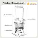 Rolling Laundry Cart with Wheels, Extra Large Laundry Hamper Basket Organizer with Clothes Hanging Rack, Wire Storage Cloth Shelf Butler, Black, 23 x 19 x 2.73 inches