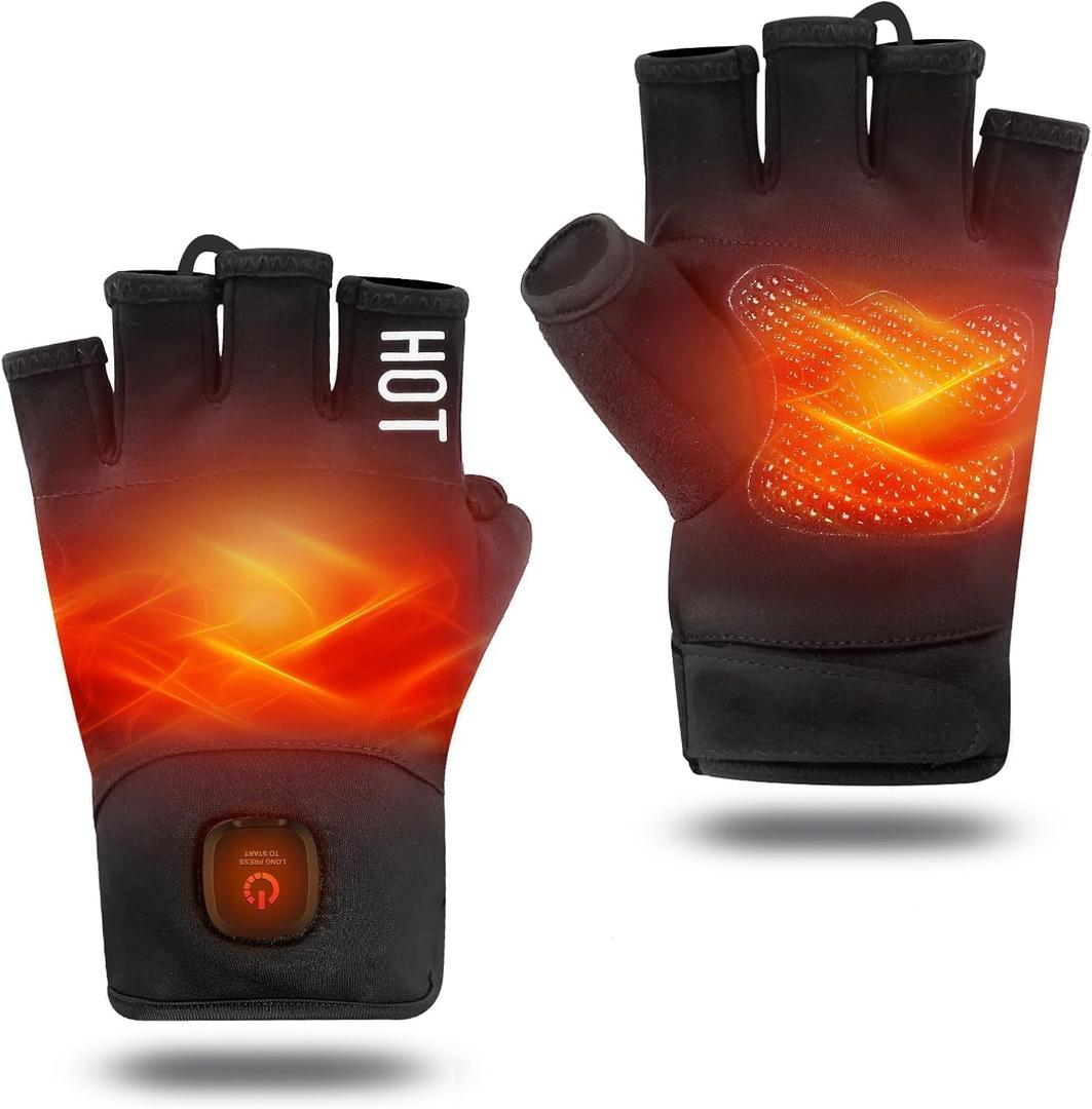 uncn Heated Gloves Fingerless for Women Man with 3.7V 3000mAh Battery Cordless Work Touchscreen Gloves for Winter Cold Weather Rechargeable Electric (Medium)