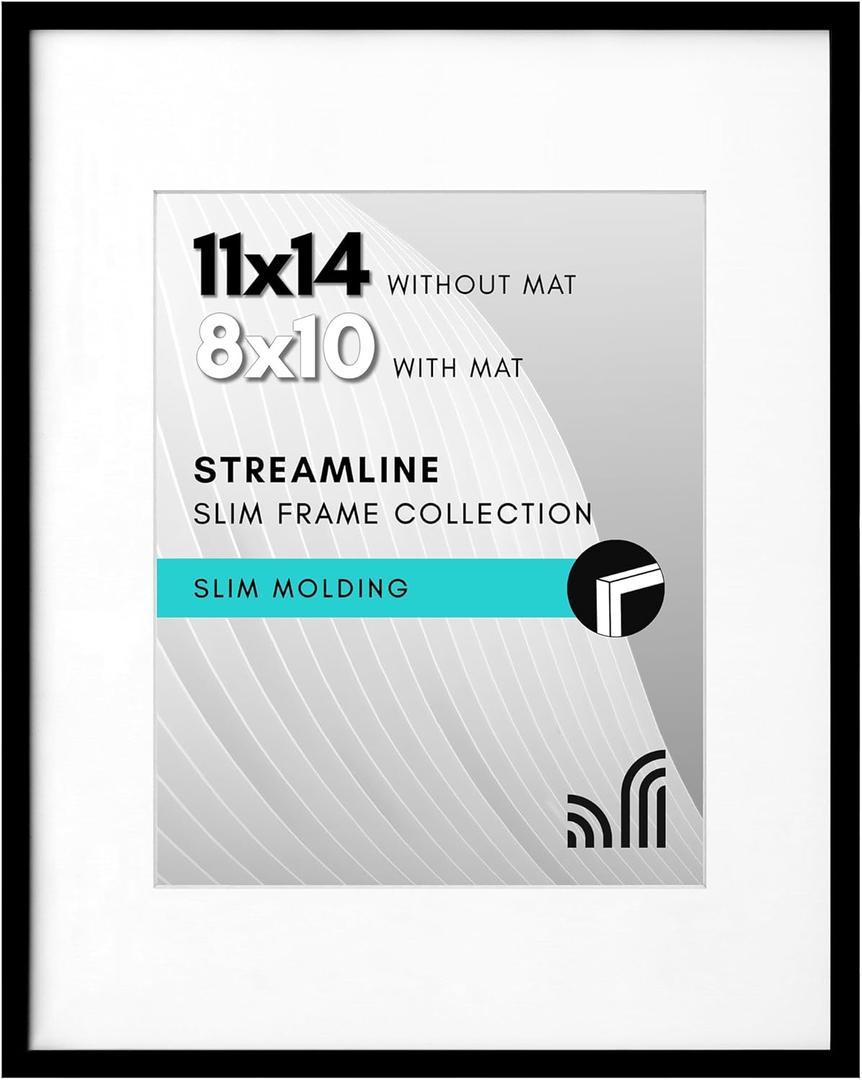 Americanflat 11x14 Picture Frame in Black - Displays 8x10 With Mat and 11x14 Without Mat - Horizontal and Vertical Formats for Wall Americanflat 11x14 Picture Frame in Black - Displays 8x10 With Mat and 11x14 Without Mat - Horizontal and Vertical Formats for Wall