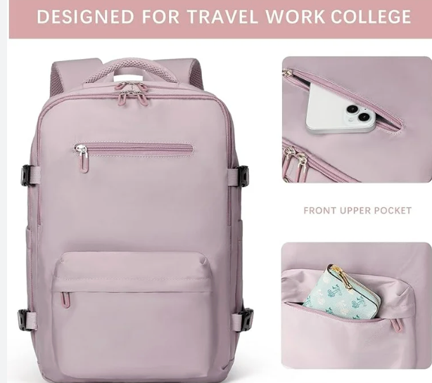 TuBu Travel Laptops Backpack for Women Men, Casual Work Bag 17inch High School College Backpack Airline Approved Backpack for Hiking Business (Pink khaki) Amazon's Choice