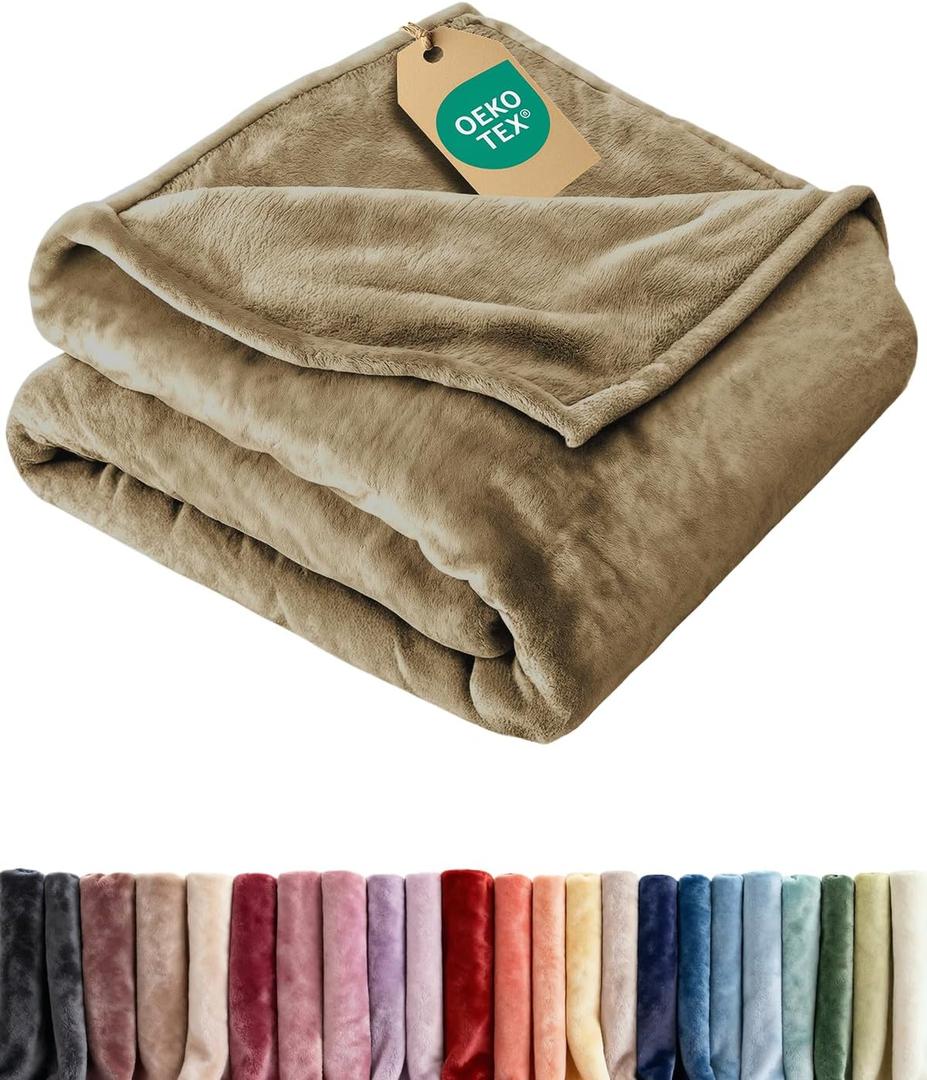 Ultra Soft Fleece Blanket Throw Size - Flannel Fleece Luxury Throw Blanket - Lightweight for Couch Bed Chair - Thick, Warm and Breathable - All Season Cozy Fuzzy, Anti-Static Microplush Bedding, Camel