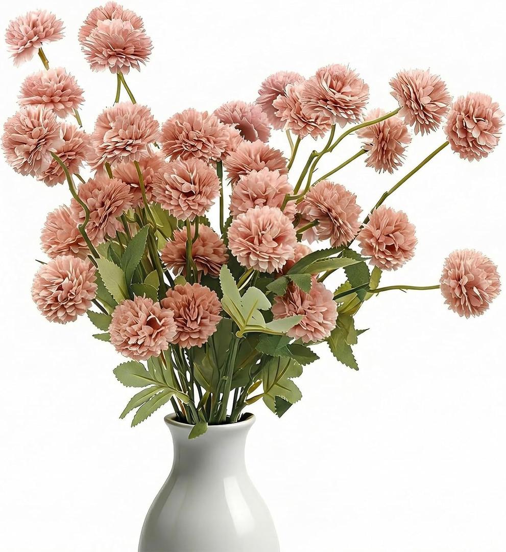 8pcs Blush Pink Fake Silk Pompon Mum Artificial Flowers,Mini Artificial Chrysanthemums with Stems,Faux Flowers For Vase,for Wedding Centerpieces, flower arrangements, vase fillers, and home decor