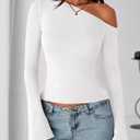 Zenlonr Long Sleeve Shirts for Women 2025 Fall Off The Shoulder Tops Casual Slim Fitted Knit T-Shirt Y2K Clothes