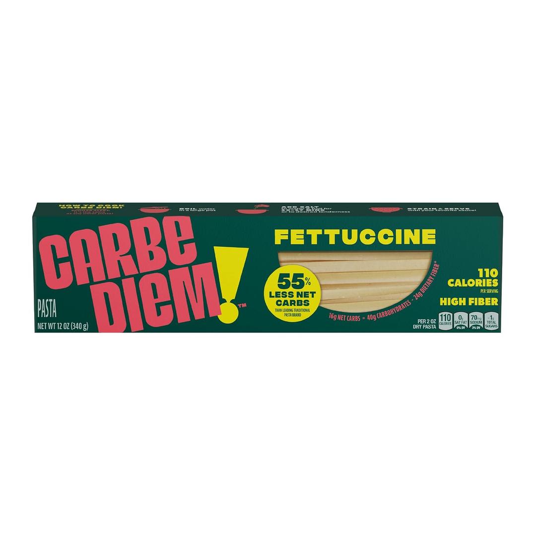 Carbe Diem! Fettuccine Pasta, 12 oz | 16g Net Carbs per Serving, 24g Dietary Fiber, 110 Calories, Low-Carb Pasta Alternative (EXP 05/31/27)
