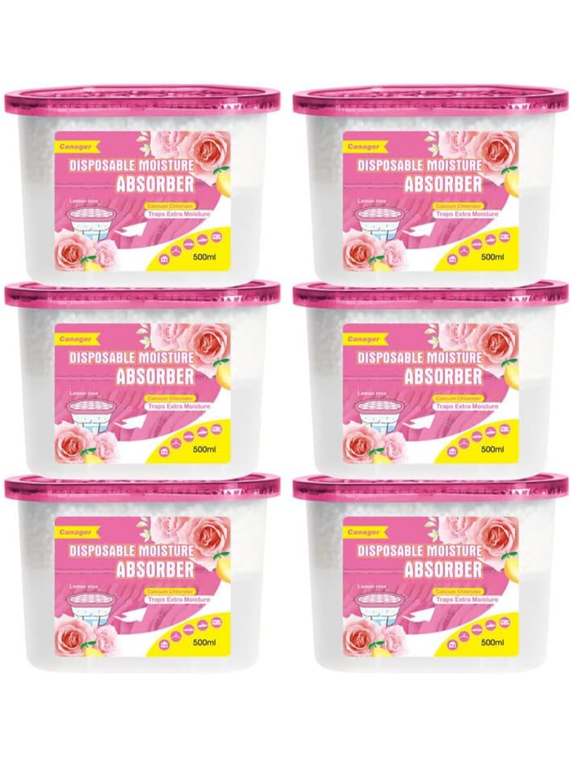 CANAGER Moisture Absorber Box, Lemon Rose-6 packs, Dehumidifier for Closet, Bedroom and Kitchen, Odor Eliminator,Moisture Absorber 12.5 oz.