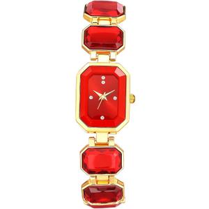 Avaner Women's Bracelet Wrist Watches: Ladies Colorful Rhinestones Gold Tone Elegant Stainless Steel Square Analog Quartz Watch (Red)