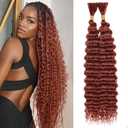 Leeven Curly Braiding Hair 18 Inch 2 Bundles Ginger Deep Water Wave Bulk Hair for Boho Braids No Weft Copper Red Long Wet and Wavy Braiding Hair for Women #350