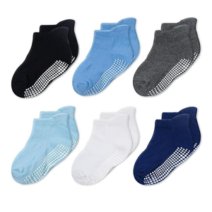 CozyWay Baby & Toddler Socks with Grippers Non Slip Ankle Grip Socks For Boys and Girls - Comfy Soft Cotton - 6 Pack 3-5T