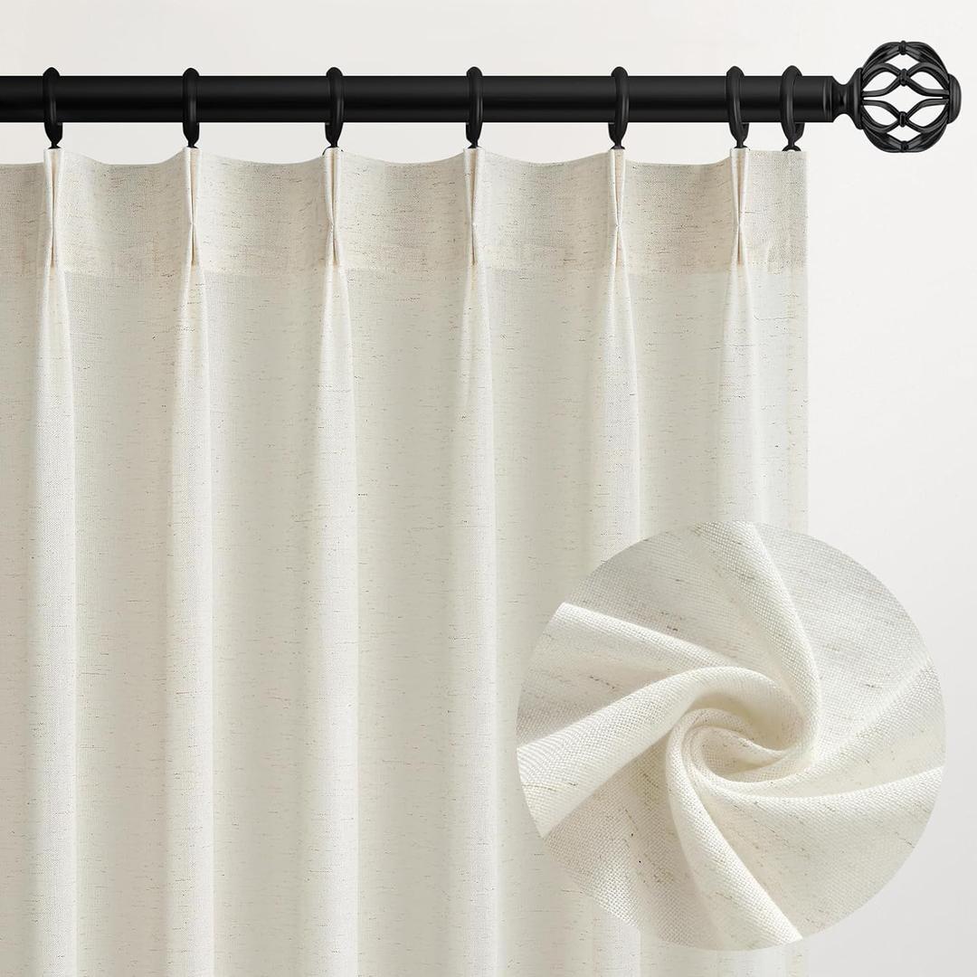 Topfinel Natural Pinch Pleated Linen Curtains 84 Inch Length 2 Panels for Bedroom Living Room Textured Cream Semi Sheer Window Curtain Boho Neutral Back Tab Pinch Pleat Drape with Hooks 84 Inches Long
