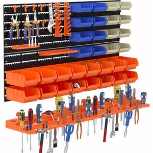 52PCS Wall Mounted Storage Bins Garage Storage Drawers with 4PCS Wall Mounting Peg Boards Workshop Parts Rack Container Tool Organizer Easy Access Compartments for Hardware Crafts Office Supplies