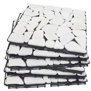 Decking Natural Pebble Interlocking Floor Patio Tiles, Indoor & Outdoor Interlocking Tiles 12"x12" 6pcs - A Great Upgrade Option for Garden Patio Path (white)