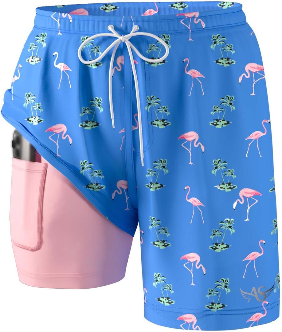 Angel season Men's 7" Quick Dry Swim Trunks with Compression Liner 2025 New Beach Board Shorts Bathing Suit with Pockets (Blue, S)
