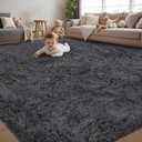 5x7 Area Rug for Living Room:Ultra Soft Fluffy Shag Dark Grey Rugs,Large Fuzzy Plush Indoor Non Slip Carpet Washable Rug for Bedroom Kids Nursery Office Dorm Modern Decor(Dark Grey 5'x7')