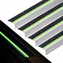 Zonon 4 Pack 36 in Aluminum L Shaped Stair Nosing with Green Glow Strip Aluminum Stair Nosing Protector Non Slip Treads Staircase Edging Staircase Trim for Indoor Outdoor Staircases