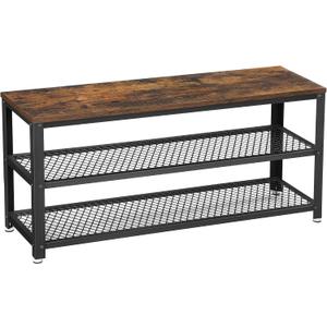 VASAGLE 3-Tier Shoe Rack, Storage Bench with Metal Mesh Shelves and Seat, 39.4"W x 17.7"H