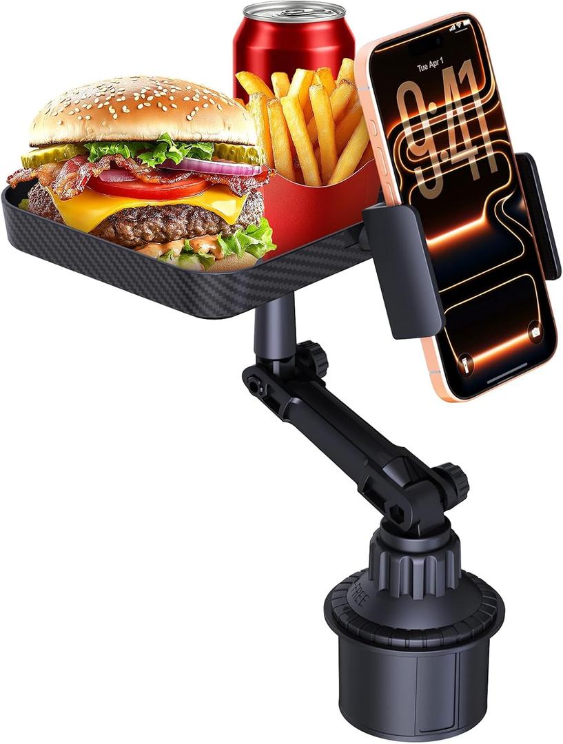 3 in1 Car Cup Holder Expander with 360 Rotation Phone Mount, Multifunctional Car Food Tray for Eating, Drinking, and Phone Mounting, Ideal for Travel, Auto, Trucker & Daily Driving
