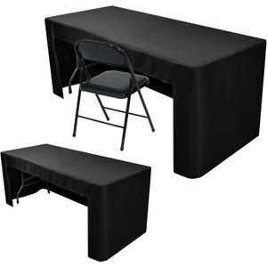 Nasitos 2 Pack Fitted Black Tablecloth for 4 Foot Tables - Open Back Washable Fabric Table Topper for Trade Show, Craft Show, Events, Vendor Booth (4FT|2 Pack)