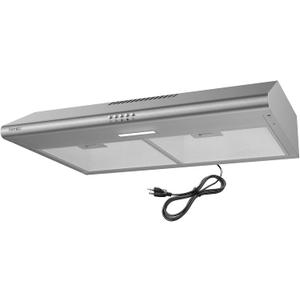 Hermitlux Under Cabinet Range Hood, 30 inch Vent Hood With 3 Speed Exhaust Fan, Ducted And Ductless Convertible, LED Bright Light Bulbs and Charcoal Filter, Stainless Steel Filter, Stainless Steel