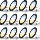 FREELICHT 12 Pack Retrofit LED Recessed Lighting 6 Inch, Selectable 2700K/3000K/4000K/5000K/6000K, Dimmable Flat LED Can Lights, 10W=110W, 1000LM, IC & Damp Rated, ETL & FCC, Black