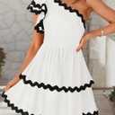 ZESICA Women's 2025 Summer One Shoulder Dresses Ruffle Short Sleeve Tiered Layered Swing A Line Mini Sundress (M)