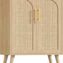 Keehusux Rattan Storage Cabinet with 2 Doors & Adjustable Shelf, Natural, 11.8"D x 23.6"W x 31.8"H