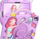 Boaretiu for iPad Air 11 Inch Case M3/M2 - for iPad Pro 11 Inch Cute Cartoon 3D Mermaids Girls Teens Soft Silicone Air 4th/5th Generation 10.9" Tablet Cover with Strap & Rotating Stand