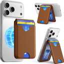 2025 Upgraded for MagSafe Wallet, 5 Card Holder, RFID Blocking, Magnetic Wallet for iPhone with Adjustable Stand, Slim for iPhone 17/16/15/14/13/12 Series, Not for 13/12 Mini, Vegan Leather, Brown