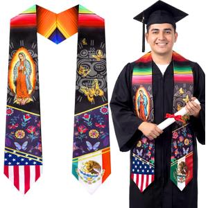 Berlune Graduation Stole Sash Class of 2026 Mixed Flag Grade Sash 72 Inch Our Lady of Guadalupe Honor Stole for Graduation