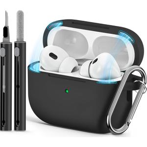 Ljusmicker for AirPod Pro Case Cover with Cleaner Kit,Soft Silicone Protective Case for Apple AirPods Pro 2nd/1st Generation for Women Men,AirPod Pro Case with Magnetic Lid Lock & Keychain-Solid Black