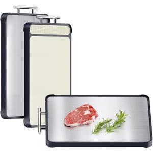 2 Pack Stainless Steel Cutting Board Set, Large Cutting Boards for Kitchen, Double Sided Meat Chopping Board with Handle, Non Toxic Wheat Straw PP/Dishwasher Safe/Food-Grade (1611 In)