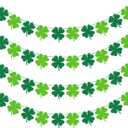 4 PCS St Patricks Day Decorations, 32 FT Pre-Assemble St Patricks Day Banner, Felt Irish Decorations for Home, Four Leaf Clover Decorations Garland for Irish Festival Classroom Fireplace Party Supplies