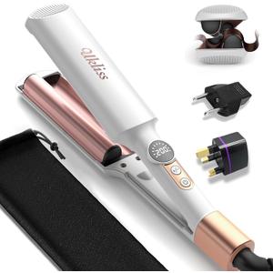 Ukliss Mini Waver Hair Tool Crimper for Women Short Hair 0.4 inch Travel Double Barrel Small S Waver Curling Iron (110-240V) Dual Voltage with 5 Temps, Anti-scalding (White)
