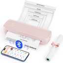 MUNBYN Portable Printers Wireless for Travel ITP04, Inkless Printer, Thermal Bluetooth Printer, Support 8.5x11&A4 Thermal Paper, Compatible with Android and iOS Phone & Laptop, Small Printers (Pink)